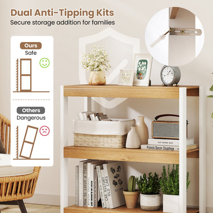 3 Tier Bookshelf Wooden Bookcase with Dual Anti-Tipping Kits-Natural