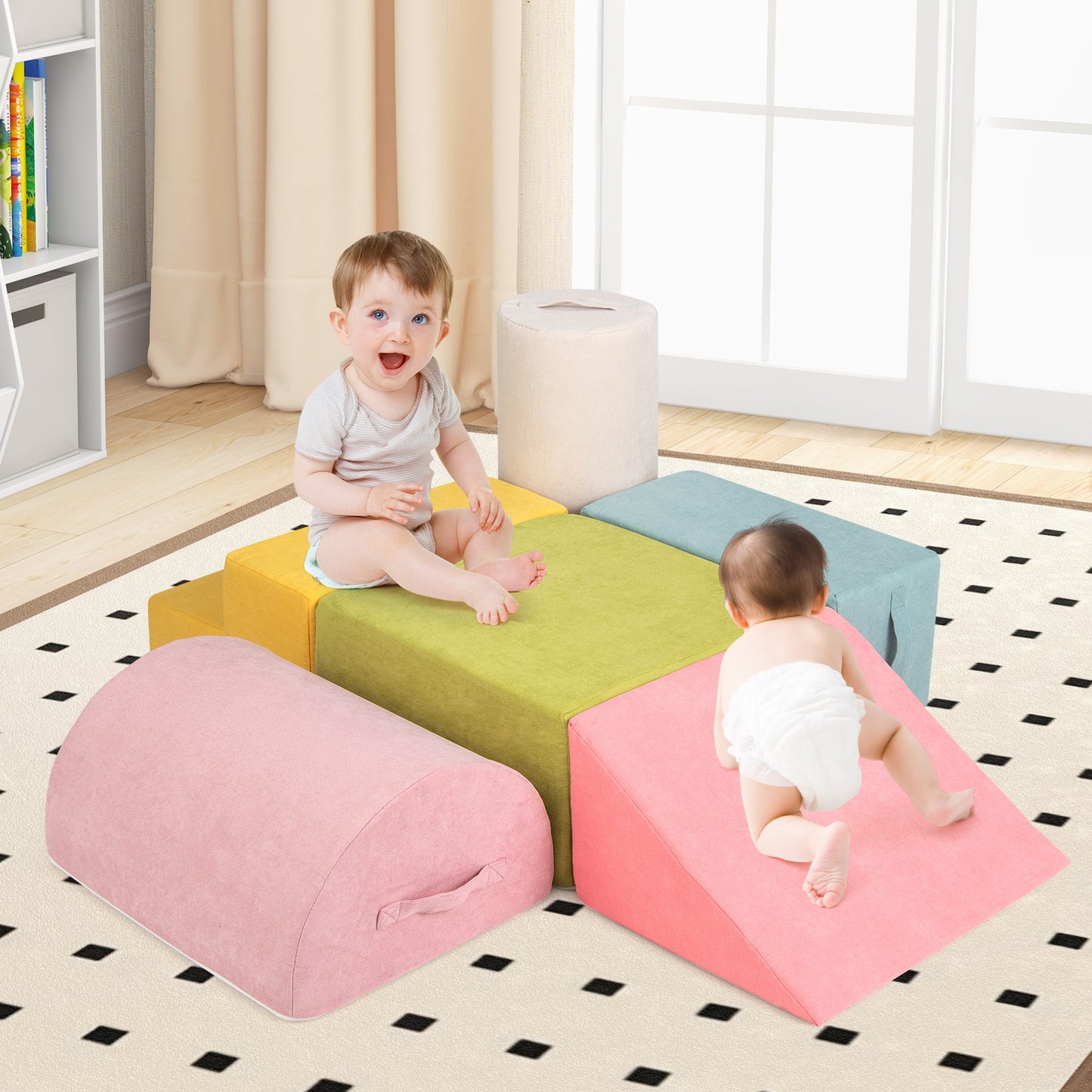 6-Piece Baby Climbing Blocks with 30D High-Density Foam and Carrying Handles-Macaron Multicolor Kids Crystal
