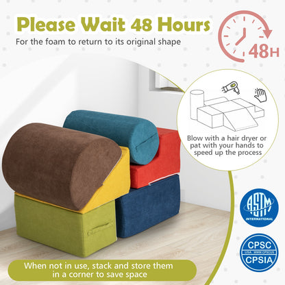 6-Piece Baby Climbing Blocks with 30D High-Density Foam and Carrying Handles-Multicolor