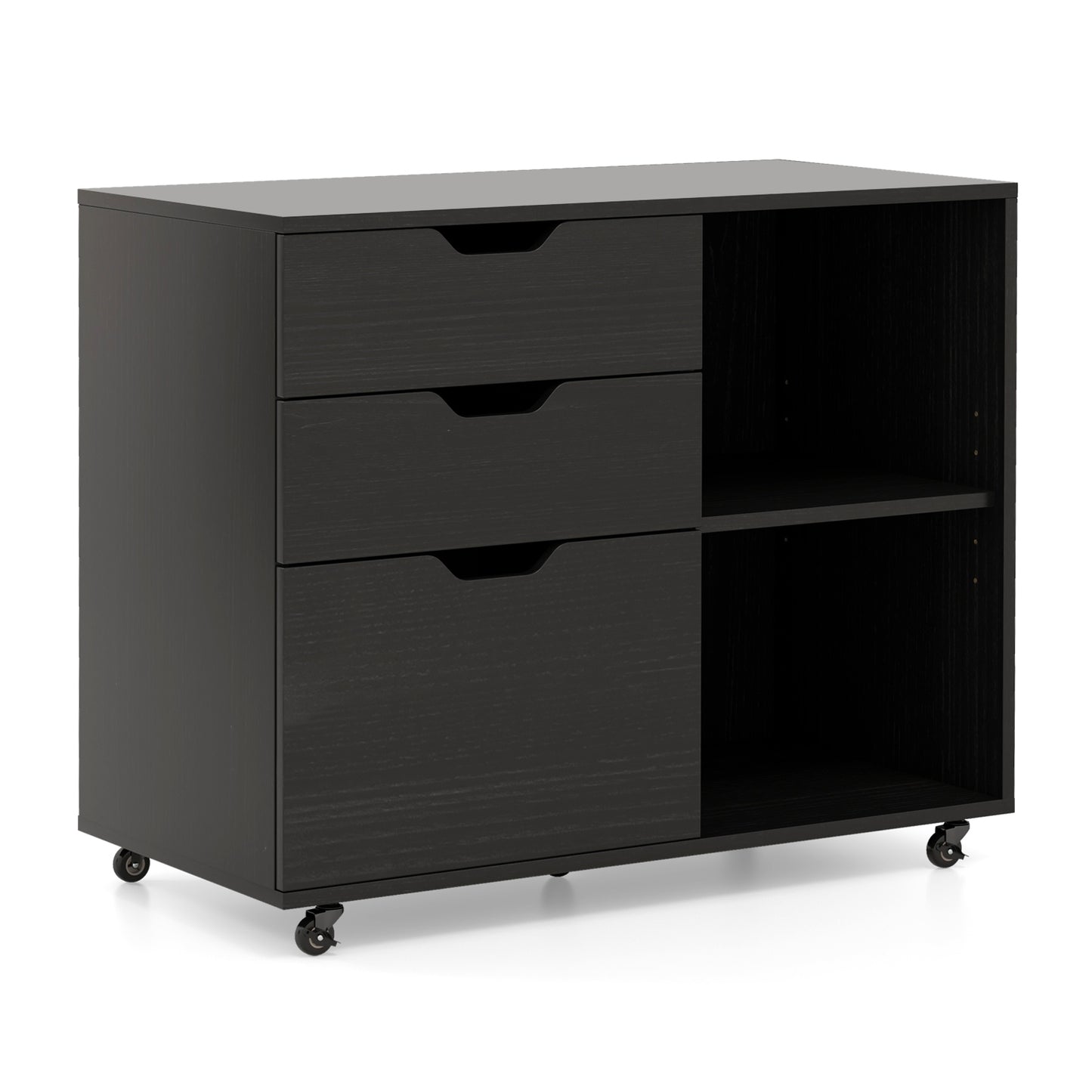 3-Drawer File Cabinet with Adjustable Shelf and Wheels for Letter-Black Kids Crystal