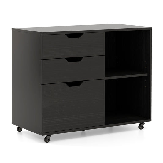 3-Drawer File Cabinet with Adjustable Shelf and Wheels for Letter-Black Kids Crystal