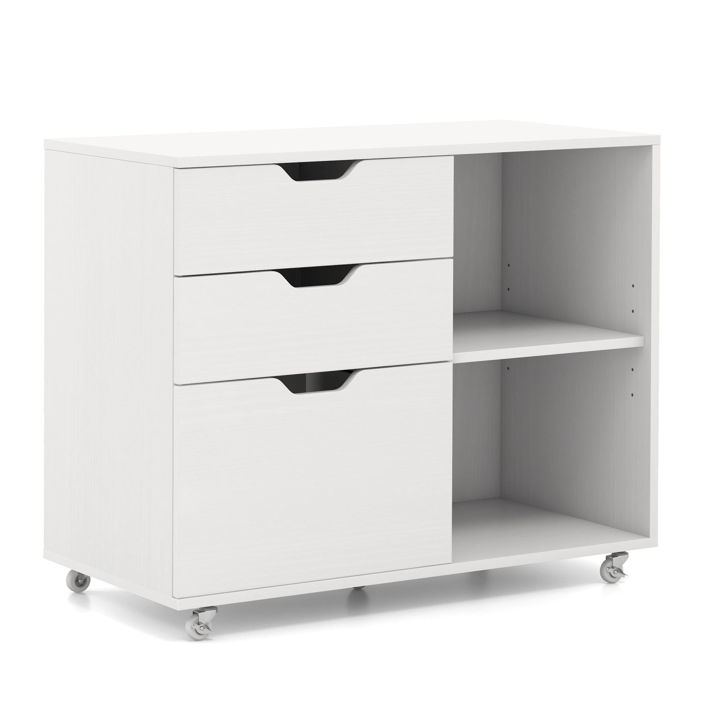 3-Drawer File Cabinet with Adjustable Shelf and Wheels for Letter-White Kids Crystal