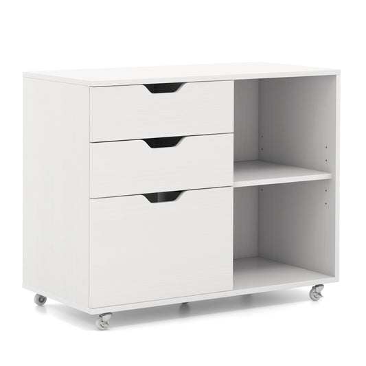 3-Drawer File Cabinet with Adjustable Shelf and Wheels for Letter-White Kids Crystal