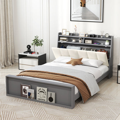Full Size Bed Frame with Storage Modern Platform Bed with Headboard-Full Size