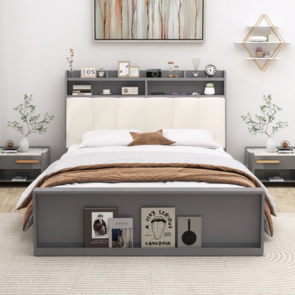 Full Size Bed Frame with Storage Modern Platform Bed with Headboard-Full Size