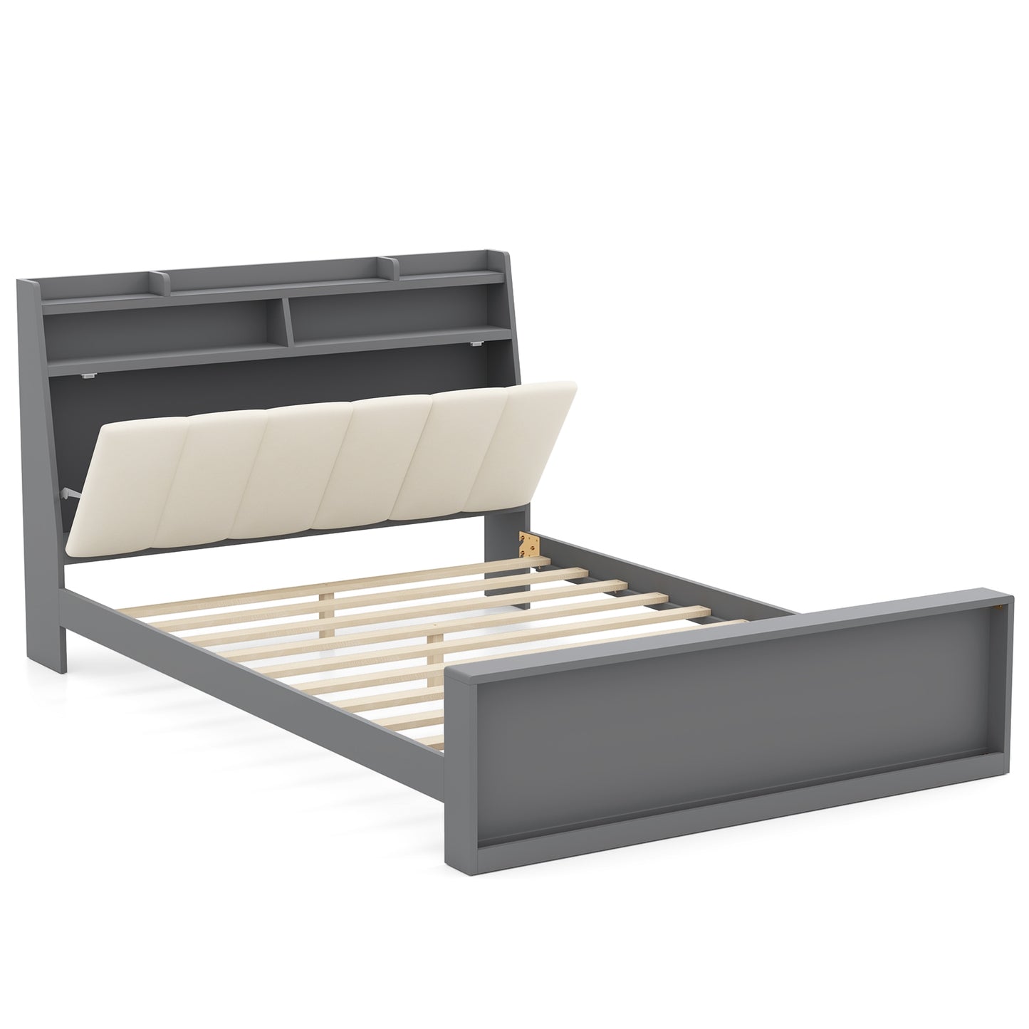 Full Size Bed Frame with Storage Modern Platform Bed with Headboard-Full Size Kids Crystal