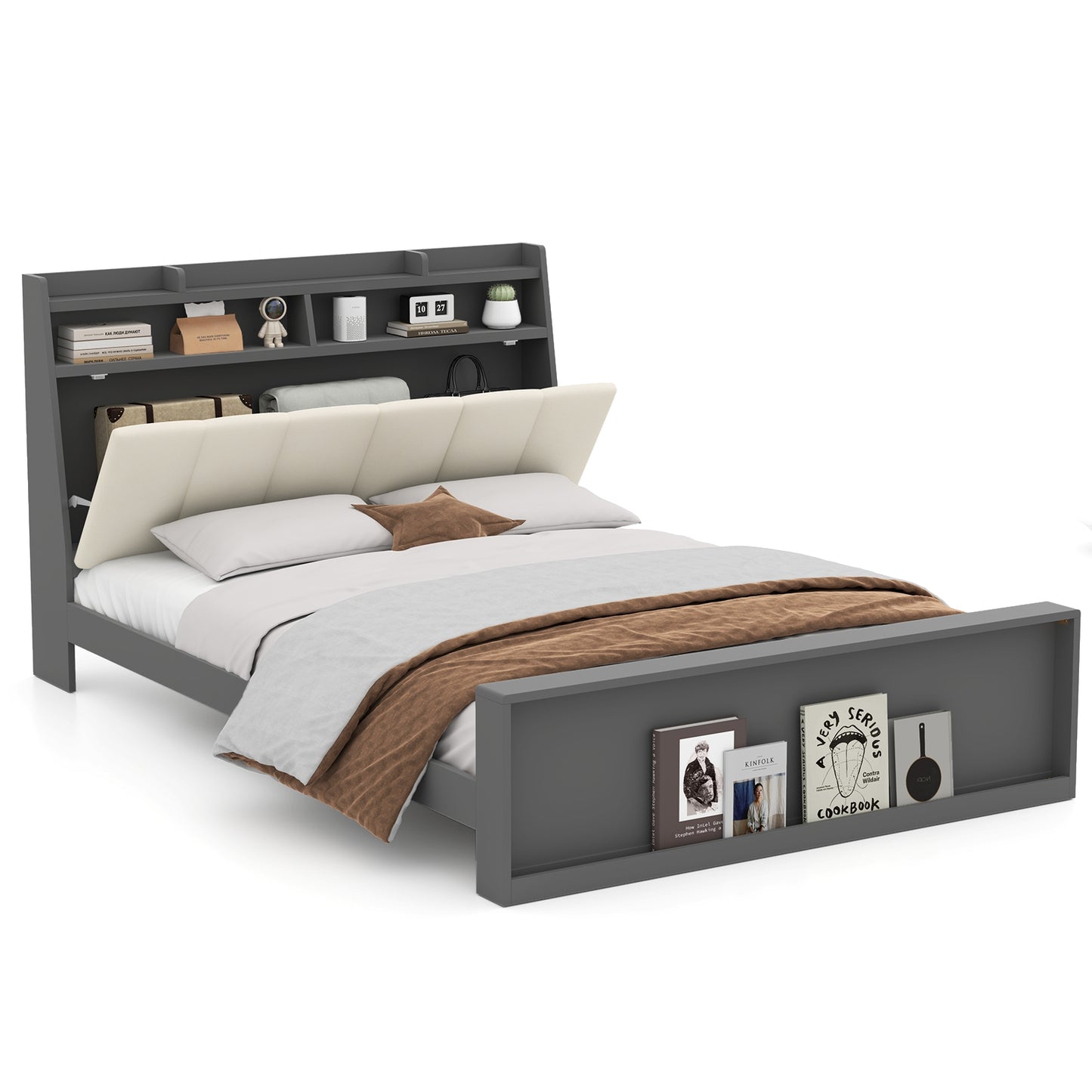 Full Size Bed Frame with Storage Modern Platform Bed with Headboard-Full Size Kids Crystal
