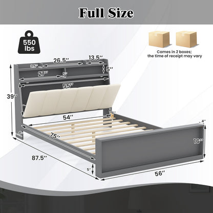 Full Size Bed Frame with Storage Modern Platform Bed with Headboard-Full Size