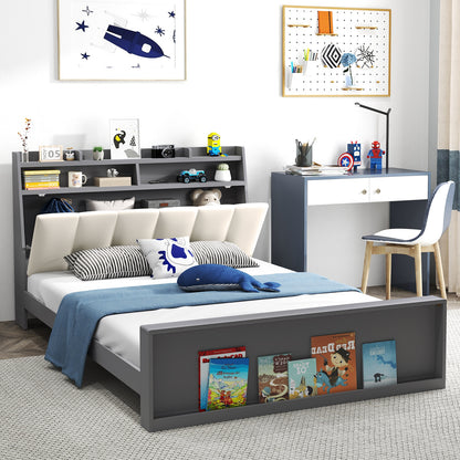 Full Size Bed Frame with Storage Modern Platform Bed with Headboard-Full Size