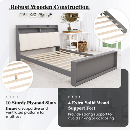 Full Size Bed Frame with Storage Modern Platform Bed with Headboard-Full Size