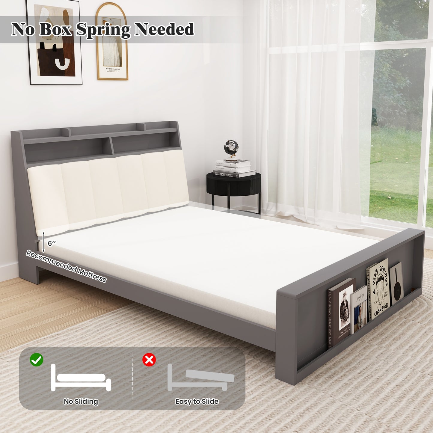 Full Size Bed Frame with Storage Modern Platform Bed with Headboard-Full Size Kids Crystal