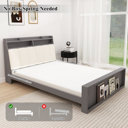 Full Size Bed Frame with Storage Modern Platform Bed with Headboard-Full Size