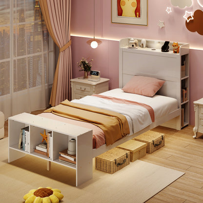 Twin Size Bed Frame with 2 USB Ports with Storage Headboard and Lights-Twin Size