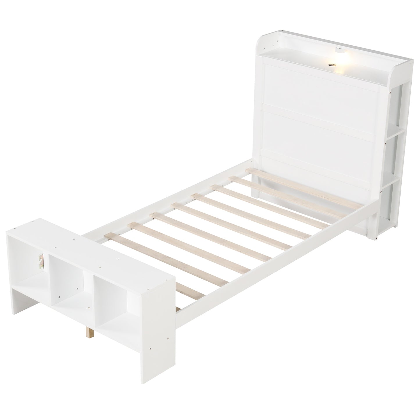 Twin Size Bed Frame with 2 USB Ports with Storage Headboard and Lights-Twin Size Kids Crystal