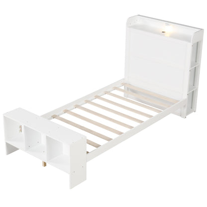 Twin Size Bed Frame with 2 USB Ports with Storage Headboard and Lights-Twin Size