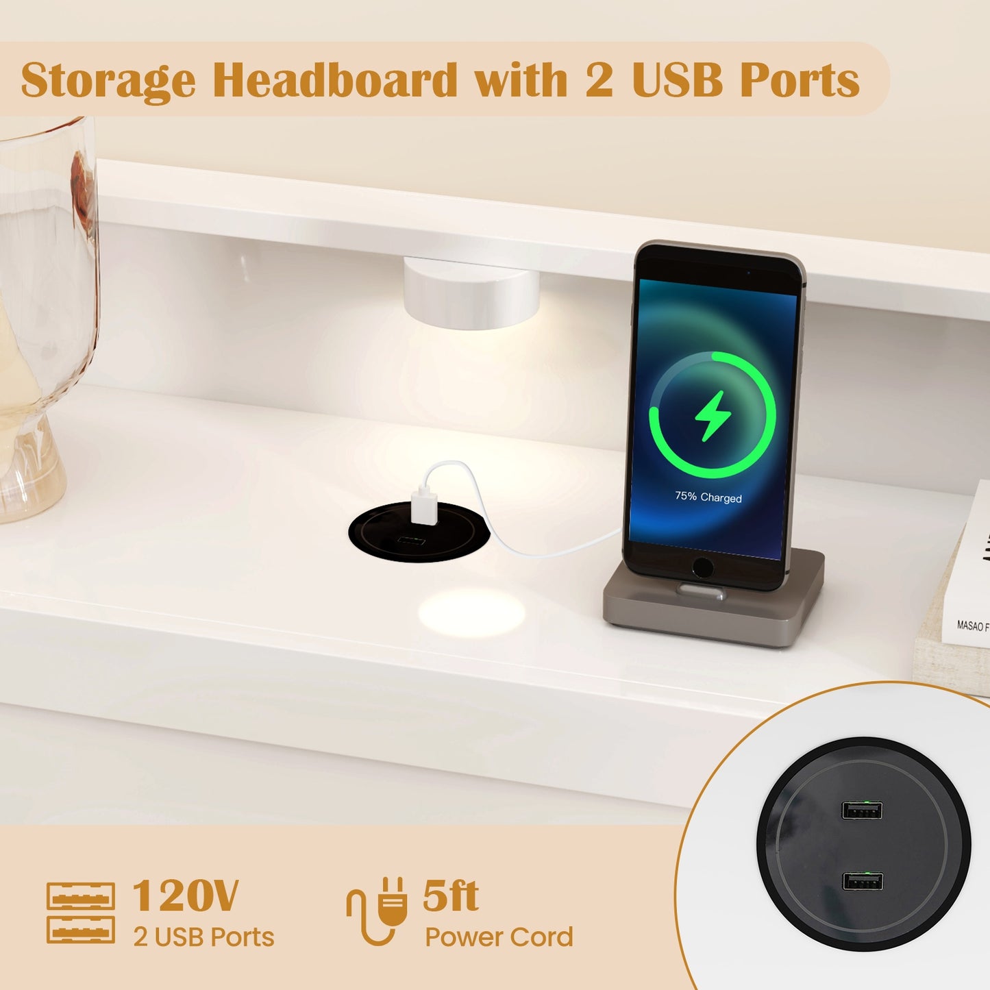 Twin Size Bed Frame with 2 USB Ports with Storage Headboard and Lights-Twin Size Kids Crystal