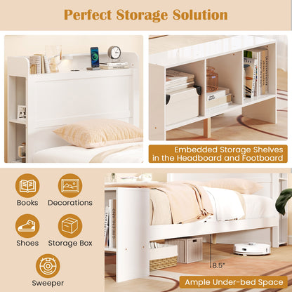 Twin Size Bed Frame with 2 USB Ports with Storage Headboard and Lights-Twin Size