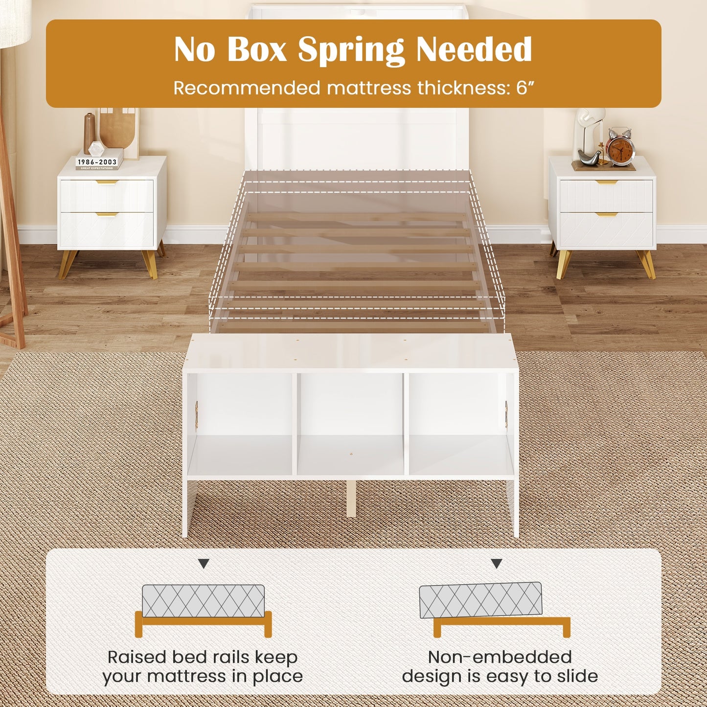 Twin Size Bed Frame with 2 USB Ports with Storage Headboard and Lights-Twin Size Kids Crystal