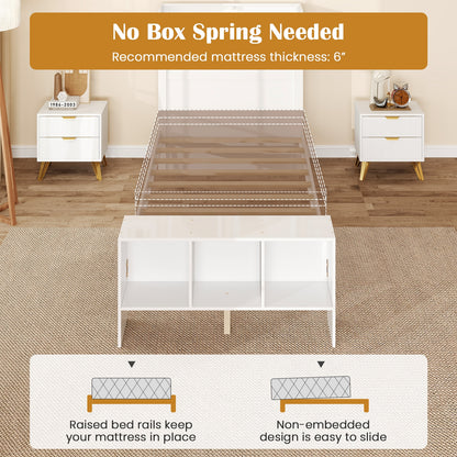 Twin Size Bed Frame with 2 USB Ports with Storage Headboard and Lights-Twin Size