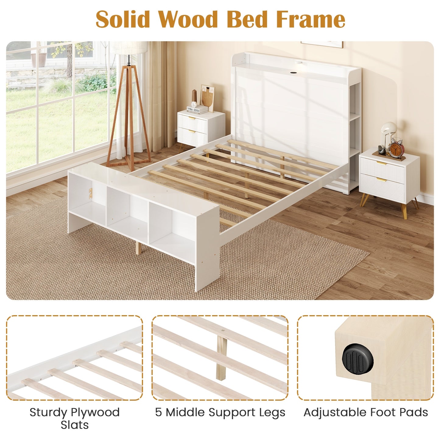 Full Size Bed Frame with 2 USB Ports with Storage Headboard and Lights-Full Size Kids Crystal