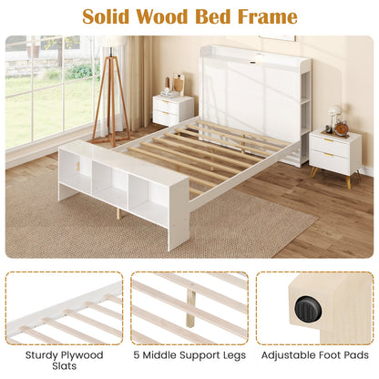 Full Size Bed Frame with 2 USB Ports with Storage Headboard and Lights-Full Size