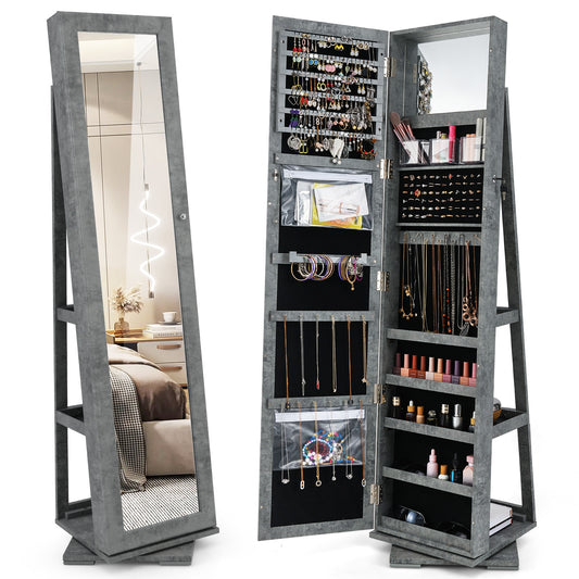360° Rotatable 2-in-1 Lockable Jewelry Cabinet with Full-Length Mirror-Green