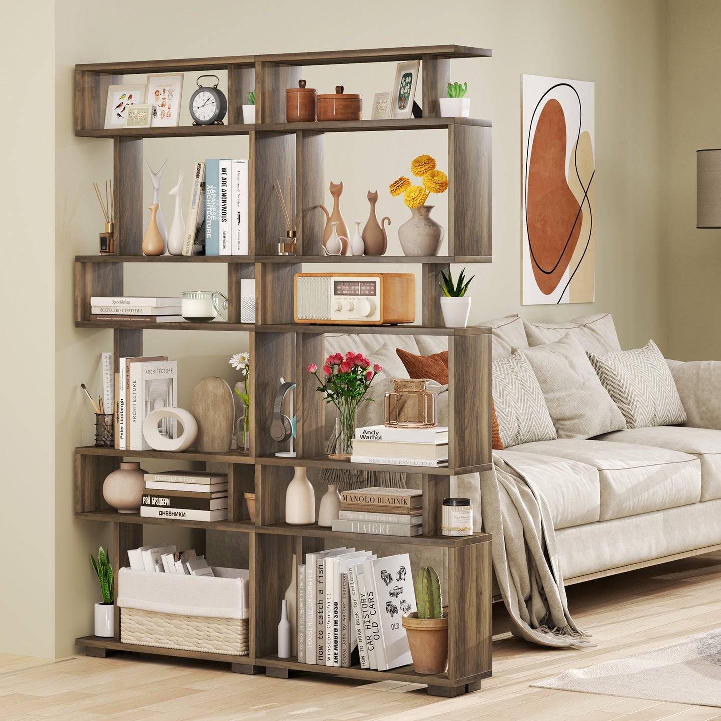 6-Tier Bookcase with Anti-Tipping Kit-Walnut Kids Crystal