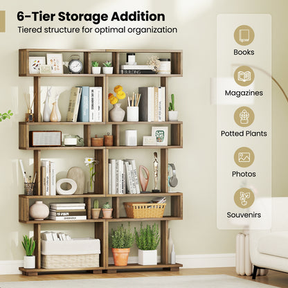 6-Tier Bookcase with Anti-Tipping Kit-Walnut