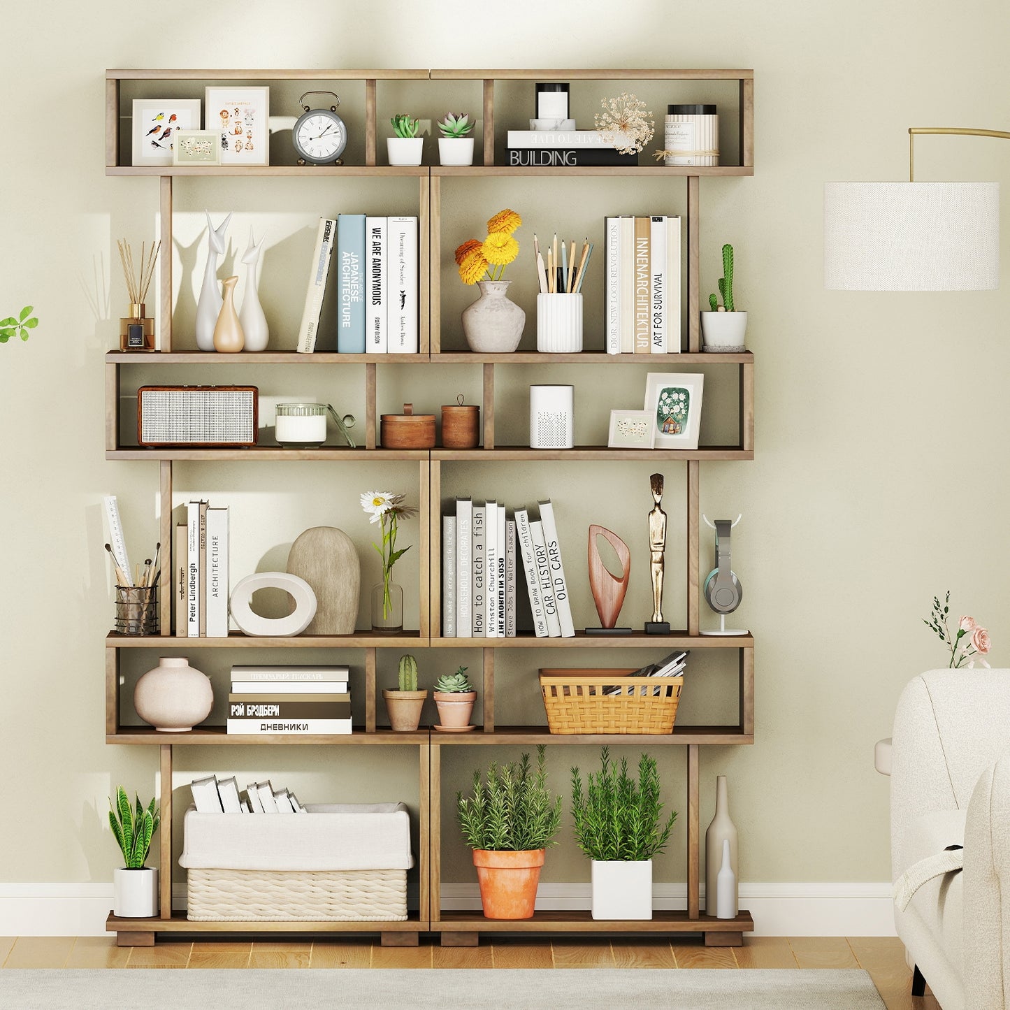 6-Tier Bookcase with Anti-Tipping Kit-Walnut Kids Crystal