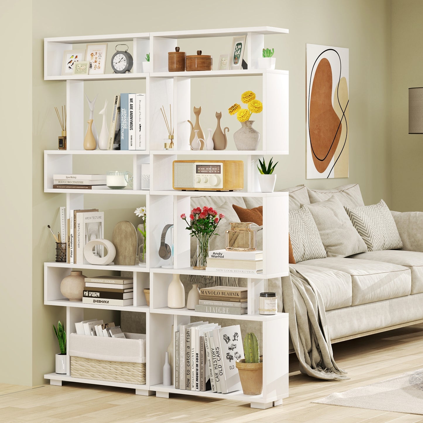 6-Tier Bookcase with Anti-Tipping Kit-White Kids Crystal