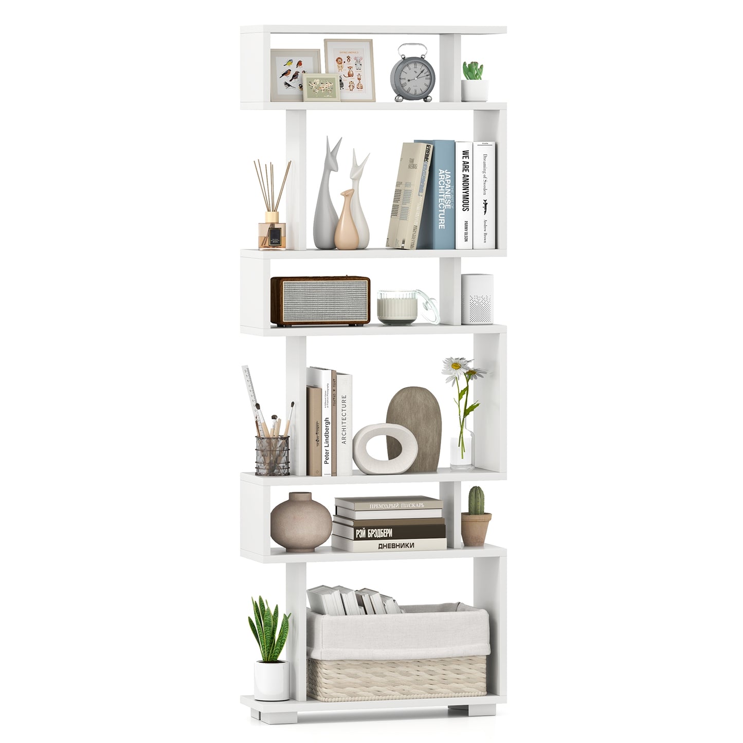 6-Tier Bookcase with Anti-Tipping Kit-White Kids Crystal