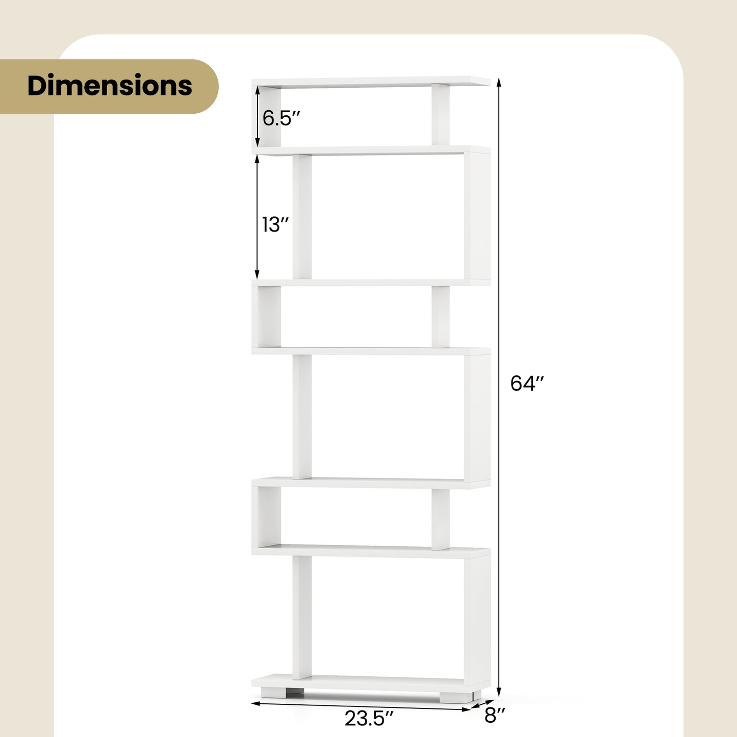6-Tier Bookcase with Anti-Tipping Kit-White Kids Crystal