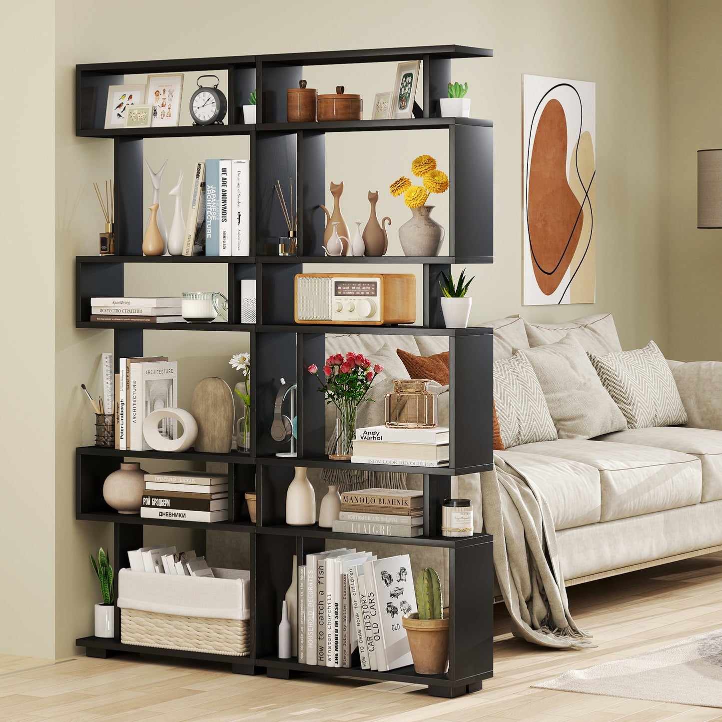 6-Tier Bookcase with Anti-Tipping Kit-Black Kids Crystal
