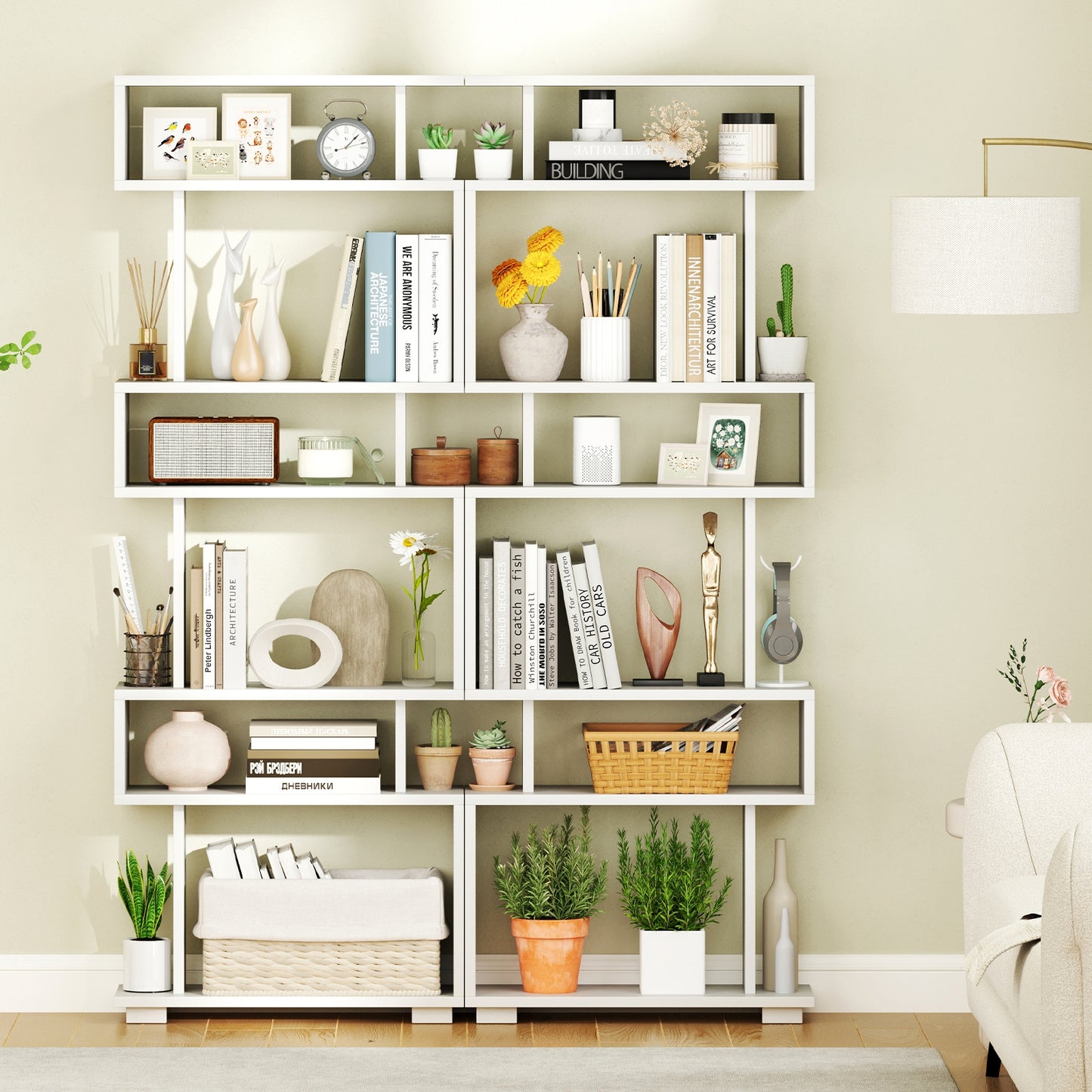 6-Tier Bookcase with Anti-Tipping Kit-White Kids Crystal