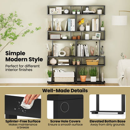 6-Tier Bookcase with Anti-Tipping Kit-Black