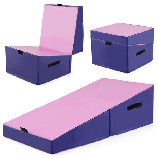 Folding Incline Yoga Gymnastics Tumbling Mat with EPE Foam-Pink Kids Crystal