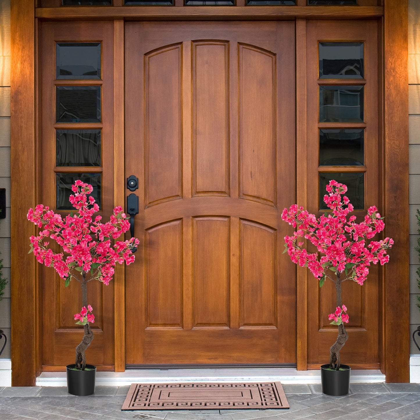 2 Pack 41 Inch Artificial Plum Blossom Tree Fake Floral Plant with 92 Flowers-Red Kids Crystal