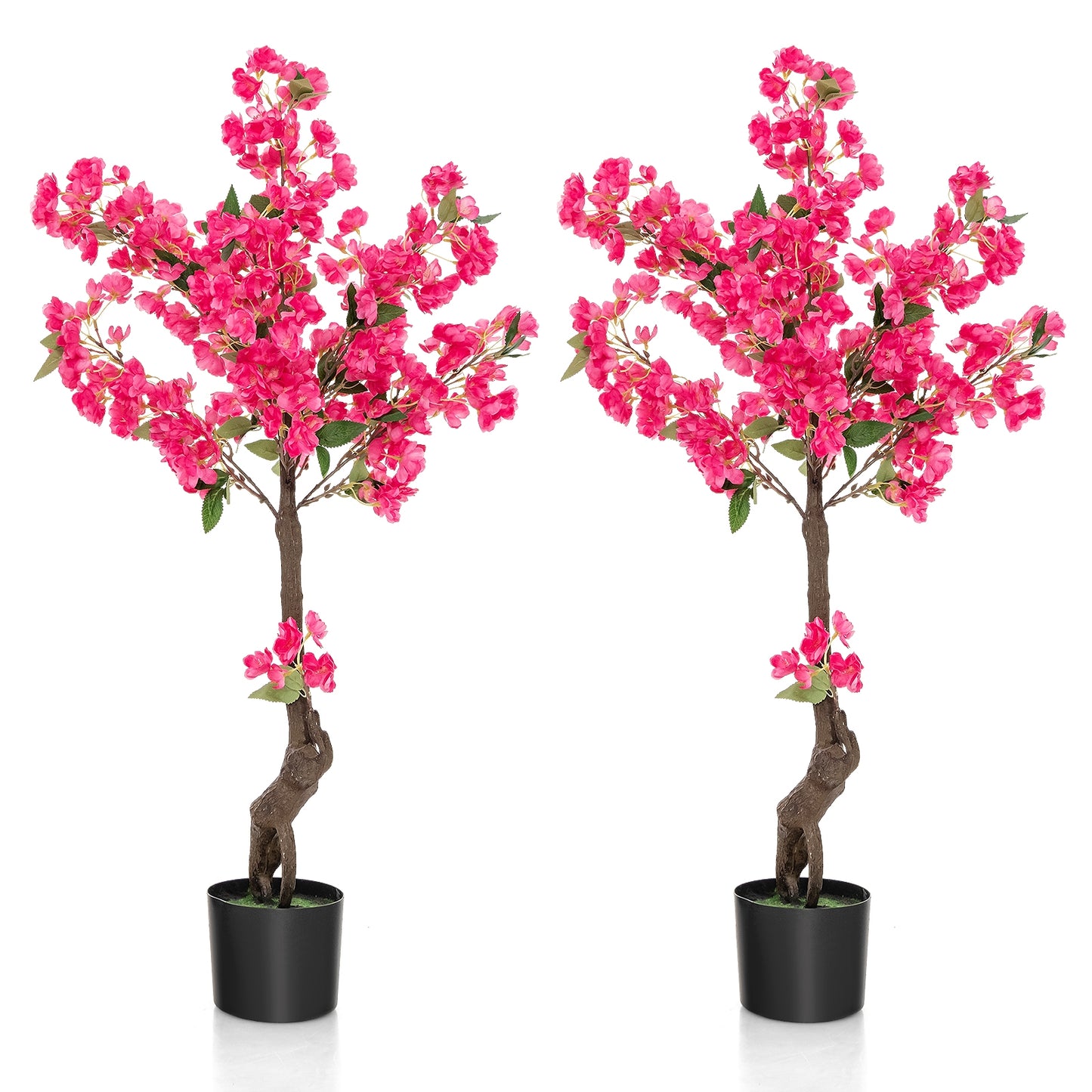 2 Pack 41 Inch Artificial Plum Blossom Tree Fake Floral Plant with 92 Flowers-Red Kids Crystal