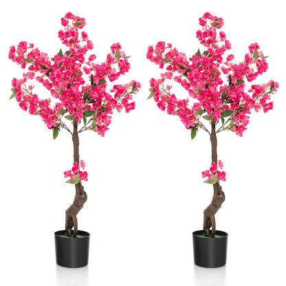 2 Pack 41 Inch Artificial Plum Blossom Tree Fake Floral Plant with 92 Flowers-Red
