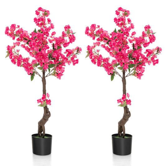 2 Pack 41 Inch Artificial Plum Blossom Tree Fake Floral Plant with 92 Flowers-Red Kids Crystal