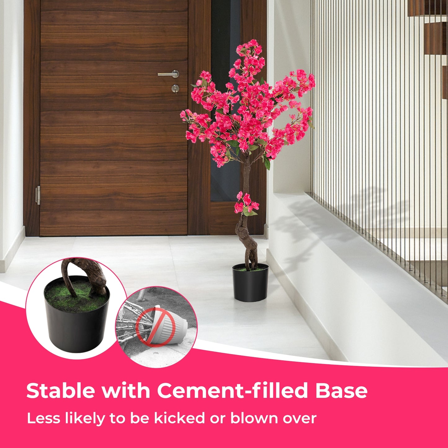 2 Pack 41 Inch Artificial Plum Blossom Tree Fake Floral Plant with 92 Flowers-Red Kids Crystal