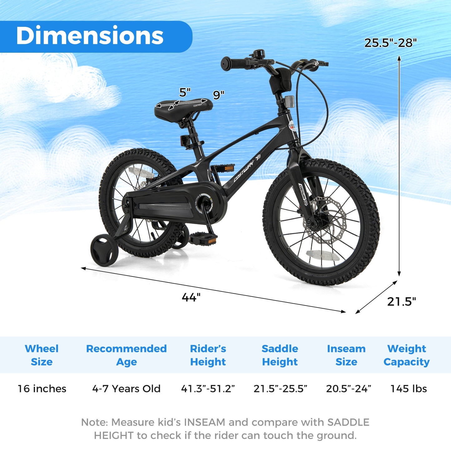 16 Inch Kids Bike Lightweight with 2 Removable Training Wheels for Aged 4-7-16 inches Kids Crystal
