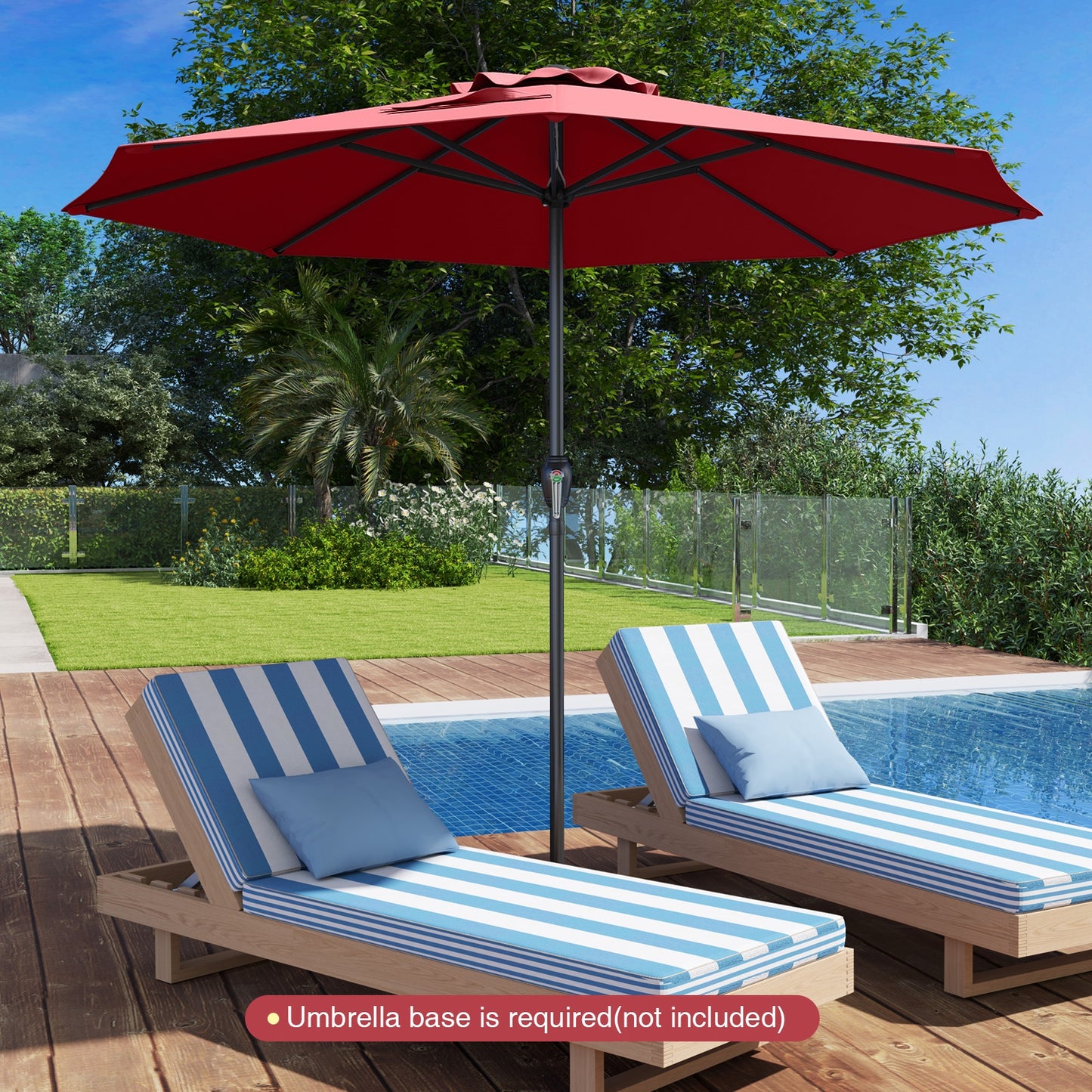 Outdoor Heavy Duty Market Umbrella with Crank Handle and 8 Sturdy Ribs-Red Kids Crystal