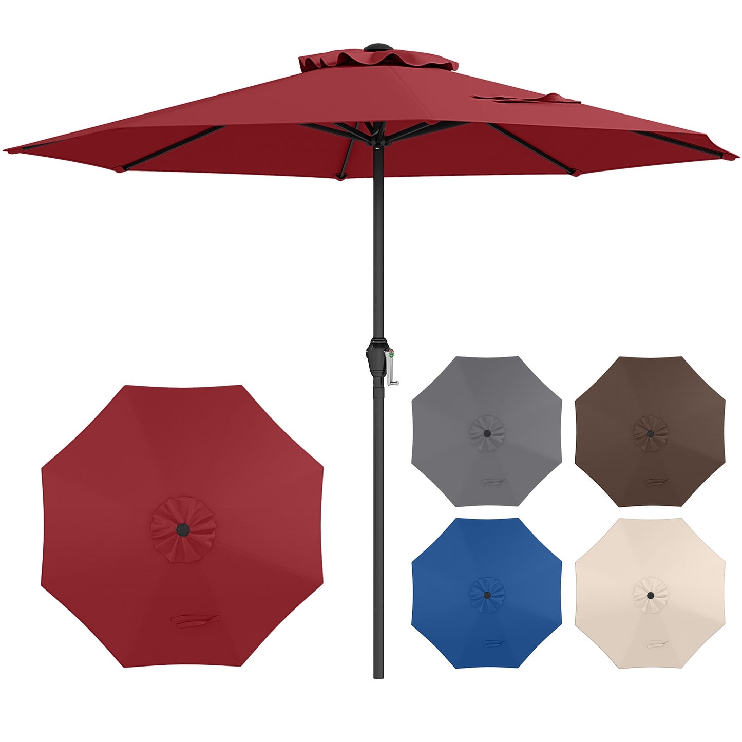 Outdoor Heavy Duty Market Umbrella with Crank Handle and 8 Sturdy Ribs-Red Kids Crystal