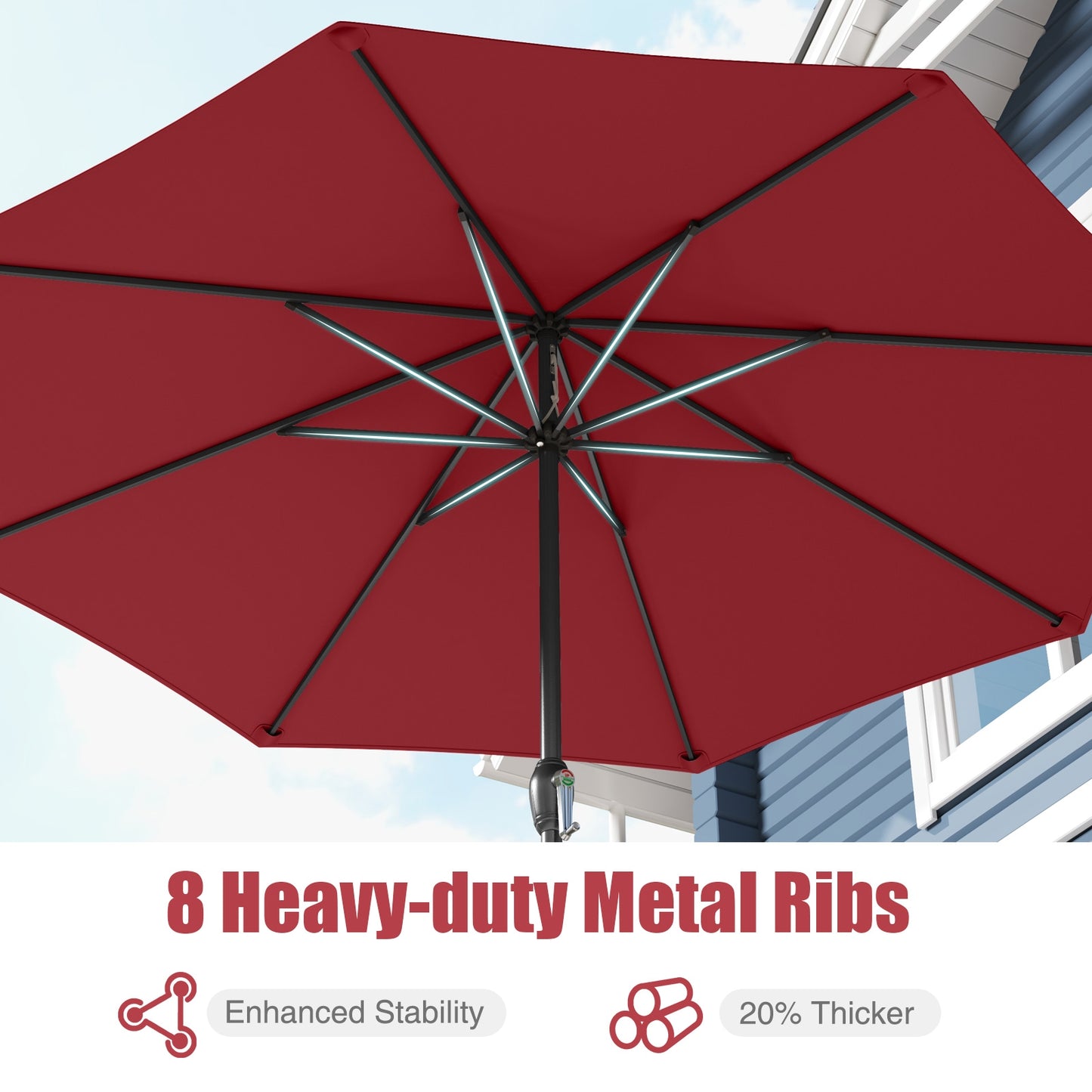 Outdoor Heavy Duty Market Umbrella with Crank Handle and 8 Sturdy Ribs-Red Kids Crystal