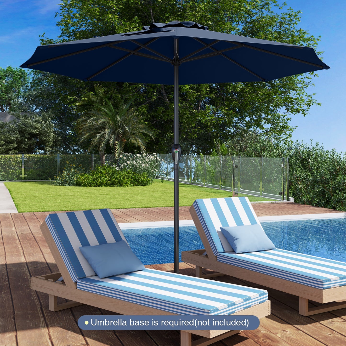 Outdoor Heavy Duty Market Umbrella with Crank Handle and 8 Sturdy Ribs-Navy Kids Crystal