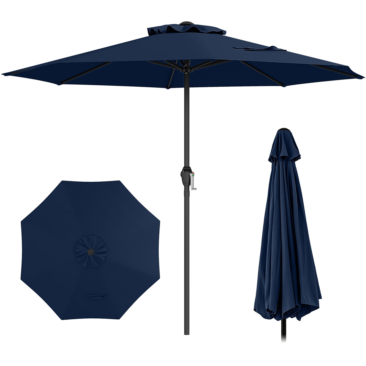 Outdoor Heavy Duty Market Umbrella with Crank Handle and 8 Sturdy Ribs-Navy Kids Crystal