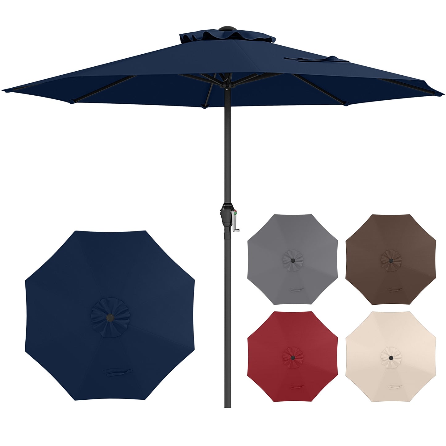 Outdoor Heavy Duty Market Umbrella with Crank Handle and 8 Sturdy Ribs-Navy Kids Crystal