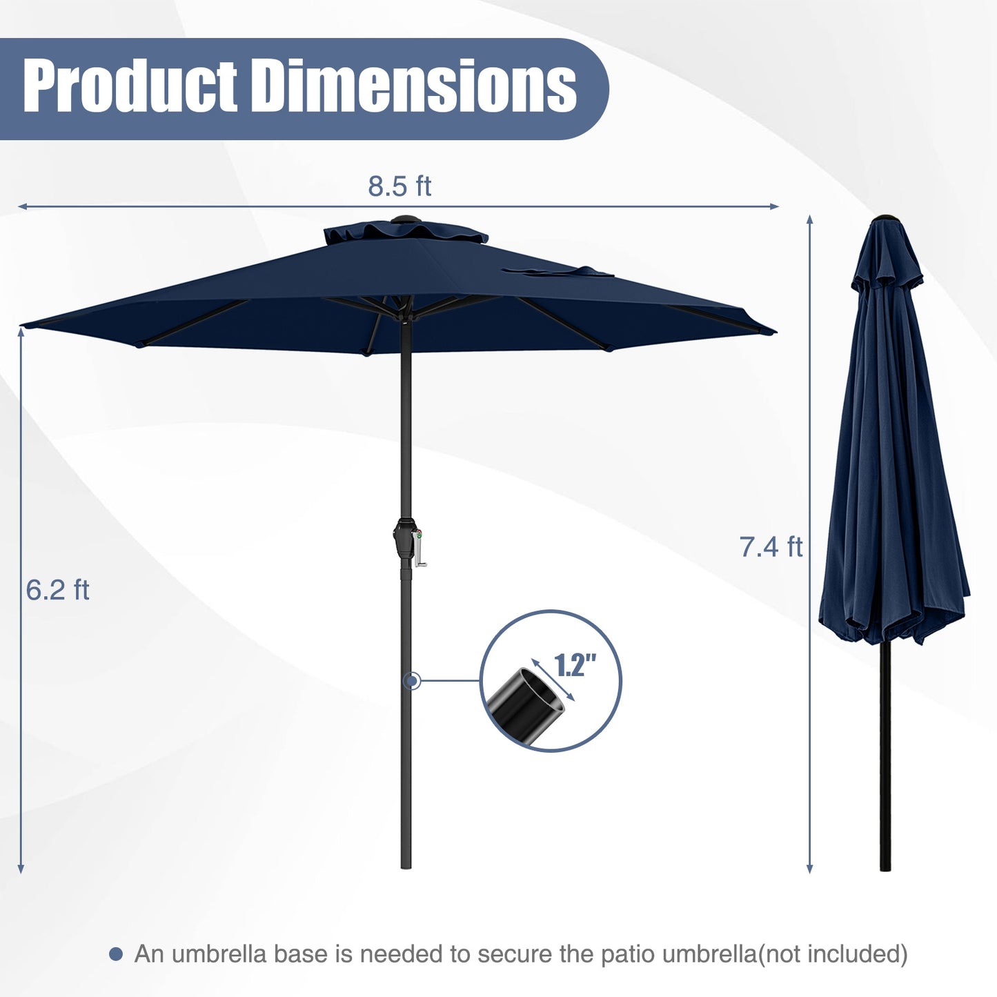 Outdoor Heavy Duty Market Umbrella with Crank Handle and 8 Sturdy Ribs-Navy Kids Crystal