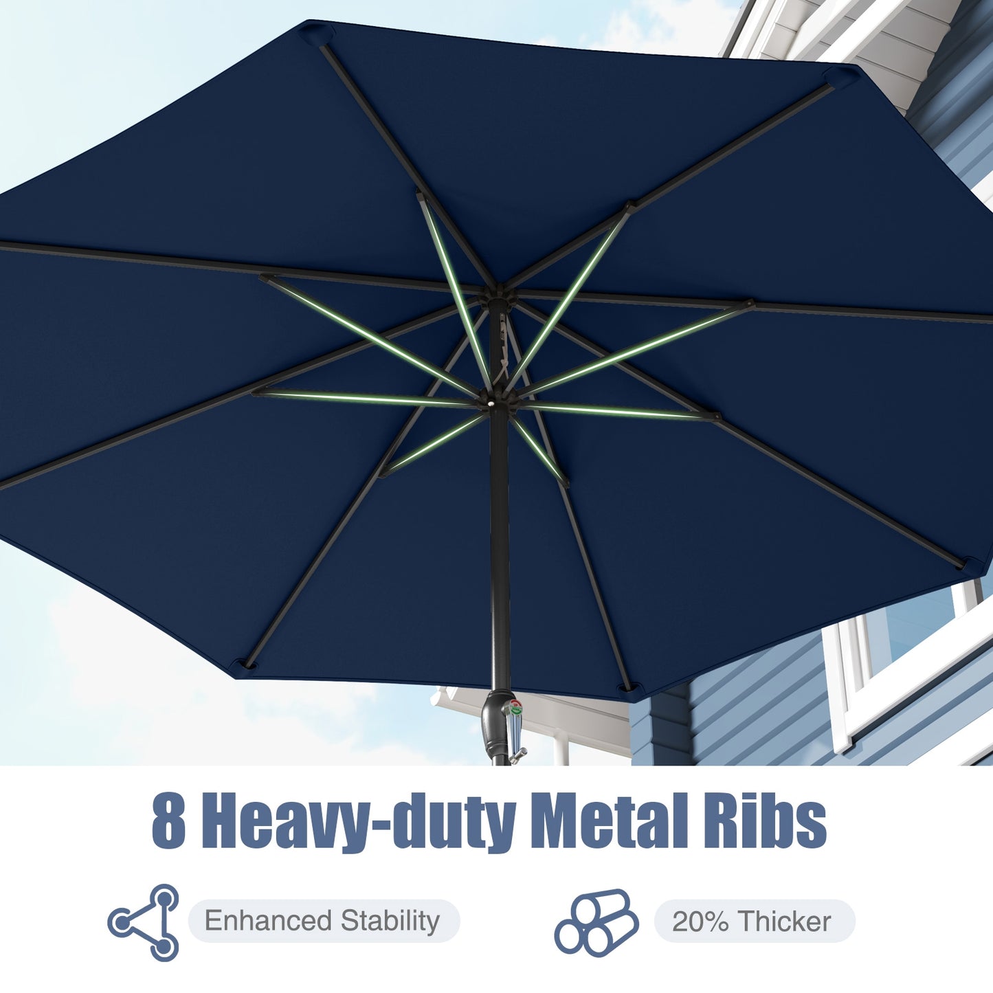 Outdoor Heavy Duty Market Umbrella with Crank Handle and 8 Sturdy Ribs-Navy Kids Crystal